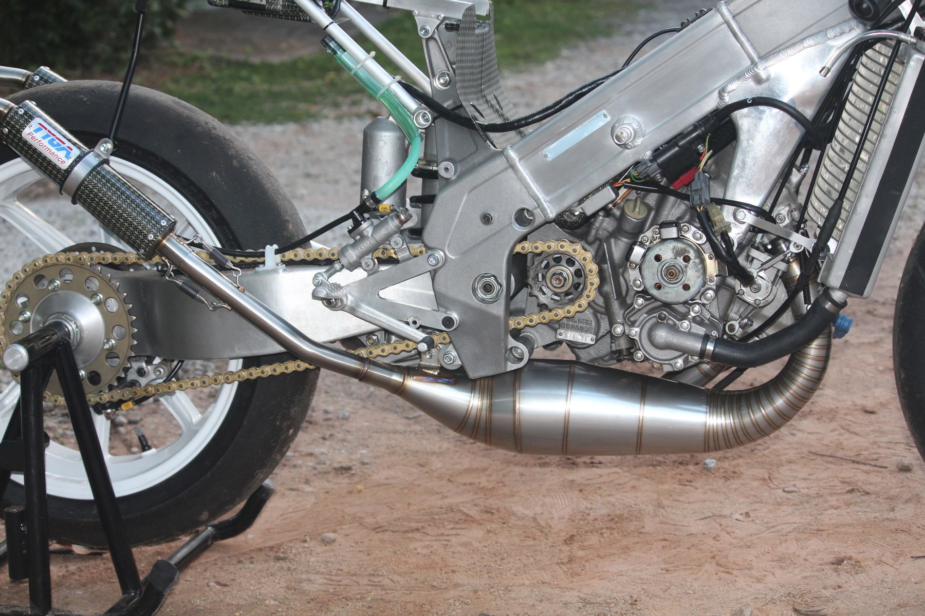 Set, Camera di scarico Acciaio inossidabile con silenziatore destro rialzato, Tipo Gp-T, Honda RS250R NX5 - immagine 6